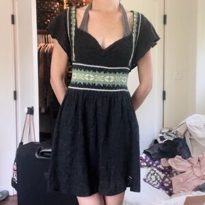 free people wool fair isle babydoll mini sweater dress